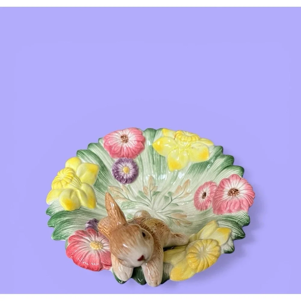 Fitz & Floyd Natures Treasure Bunny Rabbit Daffodil‎ Flowers Candy Bowl Easter